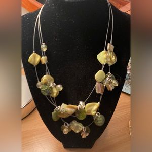 Three Strand Green Sea Glass & Bead Necklace Adjustable Lobster Clasp